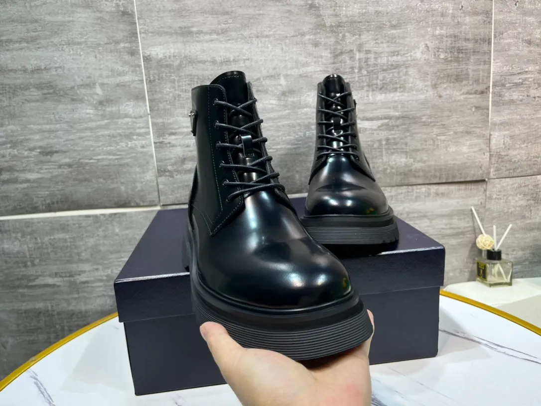 Men's men's shoes 💰820💰 🔥🔥🔥prada derby Prada top version thick-soled derby shoes, lace-up Martin boots, ken same fabric imported open edge beads, cowhide lining, cowhide feet complete set packaging code number 38-46